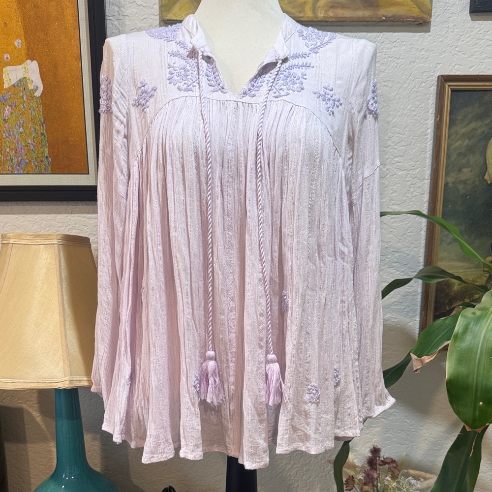 Bohemian Lavender Embroidered Women's Top